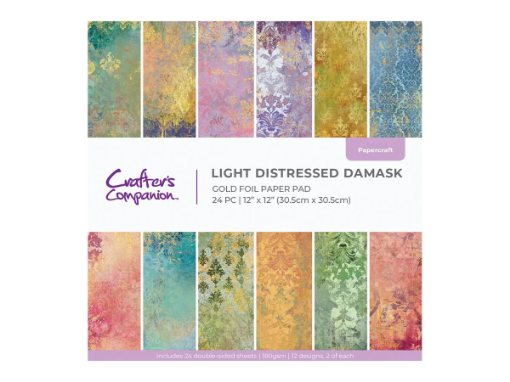 Picture of Crafter's Companion Light Distressed Damask 12x12 Inch Gold Foil Paper Pad – Μπλοκ Χαρτιών Διπλής Όψης με Χρυσό Foil, 24 Φύλλα