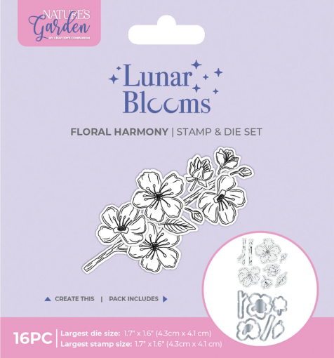 Picture of Crafter's Companion Lunar Blooms Stamp & Die Floral Harmony – Σετ με Διάφανες Σφραγίδες και Μεταλλικές Μήτρες Κοπής για Άνθη Κερασιάς, 16 τεμ.