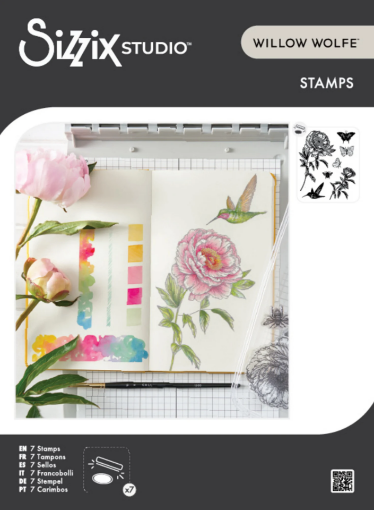 Picture of Sizzix Studio Clear Stamps by Willow Wolfe Flowers and Creatures – Διάφανες Σφραγίδες με Λουλούδια, Πεταλούδες και Πουλιά, 7 τεμ.