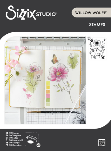 Picture of Sizzix Studio Clear Stamps by Willow Wolfe Cosmo and Butterflies – Διάφανες Σφραγίδες με Άνθη Cosmos & Πεταλούδες, 10 τεμ.