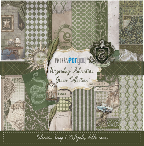 Picture of Papers For You Wizarding Adventure Houses Green 8x8 Inch Scrap Paper Pack – Μπλοκ Χαρτιών Διπλής Όψης με Μαγική Αισθητική Slytherin, 28 φύλλα