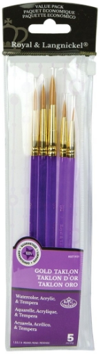 Picture of Royal & Langnickel Gold Taklon Value Pack RSET-9131 | Σετ Στρογγυλά Συνθετικά Πινέλα 5 τεμ. με Θήκη