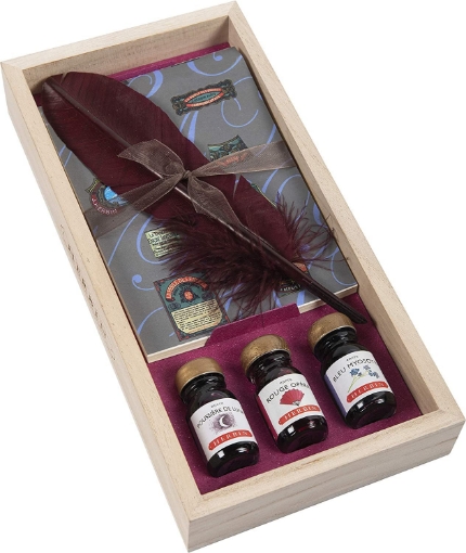 Picture of Herbin Calligraphy Set Memoirs Writing | Ξύλινο Σετ Καλλιγραφίας με Φτερό, Μελάνια & Μπλοκ