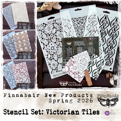 Picture of Prima Marketing Finnabair Limited Edition Stencil Set | Σετ Stencils με Διακοσμητικά Μοτίβα - Victorian Tiles, 3 τεμ.