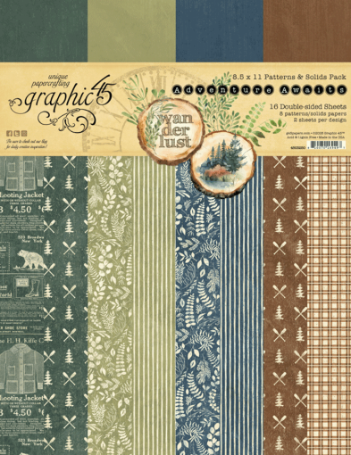 Picture of Graphic 45 Adventure Awaits 8.5x11 Inch Patterns & Solids Pack - Σετ Χαρτιών Scrapbooking Διπλής Όψης, 16 Φύλλα