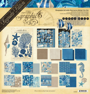 Picture of Graphic 45 Ocean Blue Keepsake Kit with Exclusive Metal Die-Set - Συλλεκτικό Σετ Scrapbooking 12" x 12" με Αποκλειστική Μήτρες Κοπής